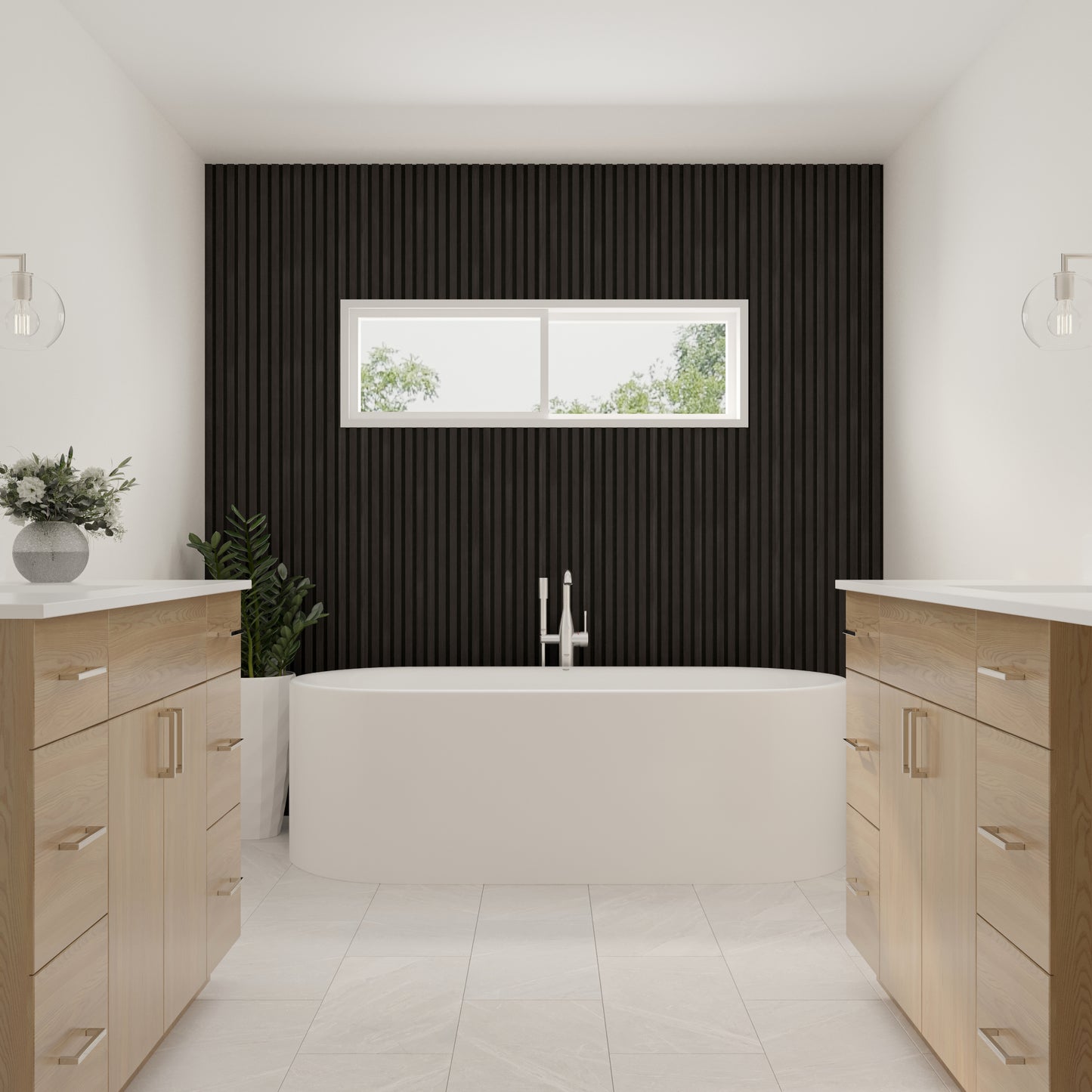 charcoal wood wall panels in bathroom