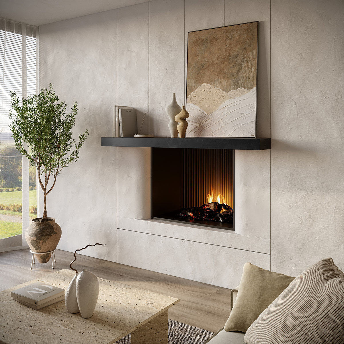 Modern Smooth Timber Fireplace Mantel