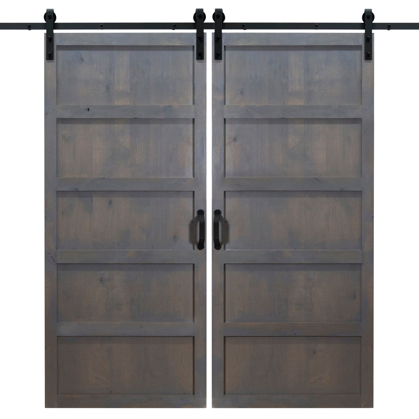 Double Ash Gray 5 Panel Barn Door