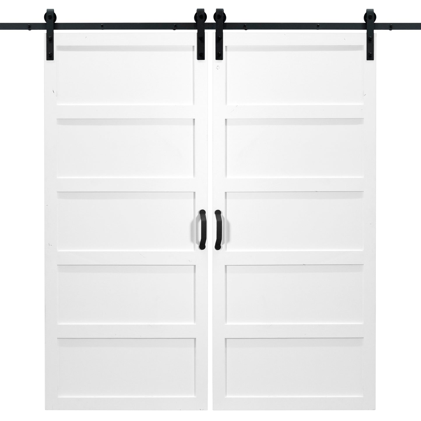 Double White 5 Panel Sliding Barn Door
