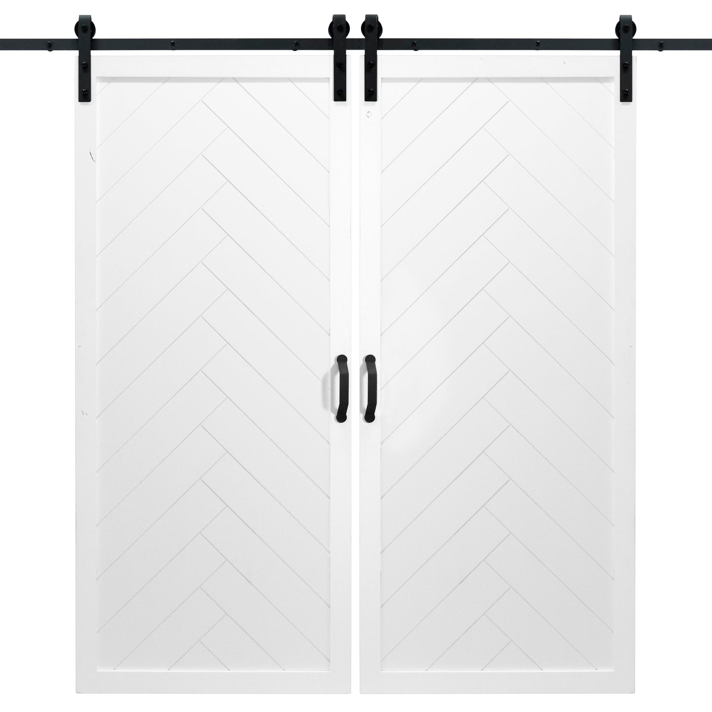 Double White Herringbone Sliding Barn Door