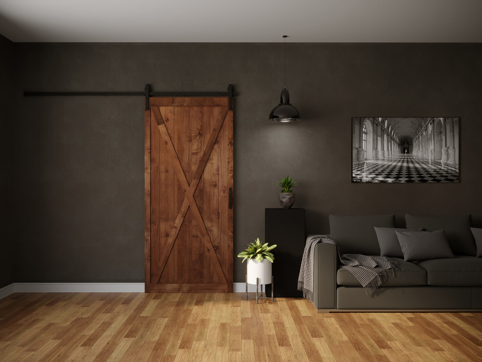 Brown X Sliding Barn Door