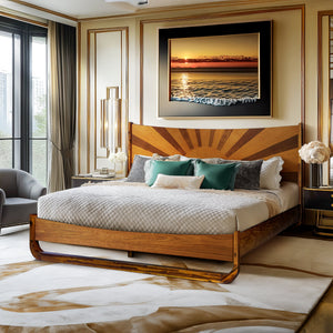 Sunset Solid Wood Bed Frame With Headboard - side view