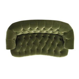 La Rosa Victorian Chesterfield Loveseat, Olive Green Performance Velvet - side view