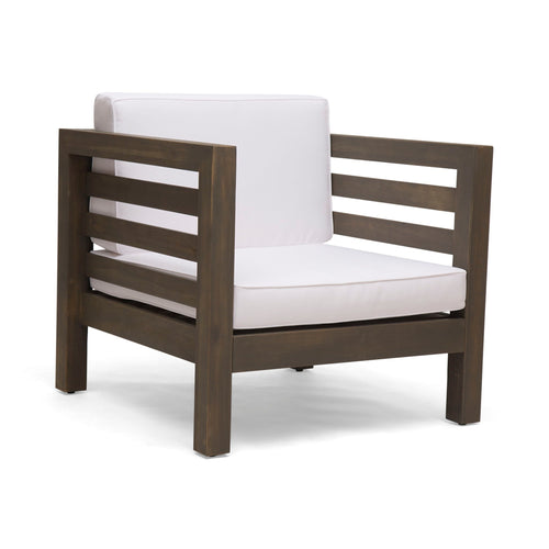 Outdoor Acacia Wood Patio Chair With Fabric Cushion - side view