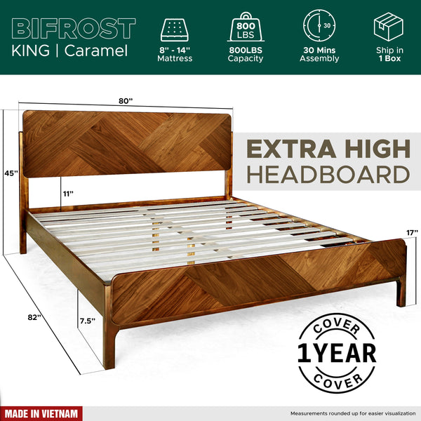 Bifrost Solid Wood Bed Frame With Headboard - detail view
