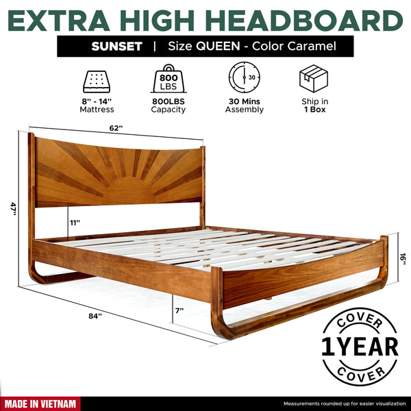 Sunset Solid Wood Bed Frame With Headboard - lifestyle photo