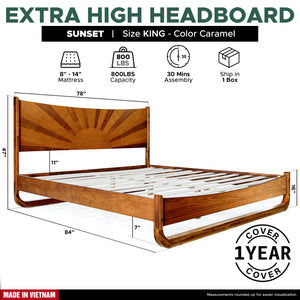 Sunset Solid Wood Bed Frame With Headboard - detail view