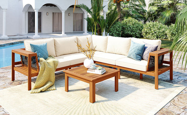 Kennedy 4 Piece Outdoor Acacia Wood Sofa Set with Coffee Table - alternate view