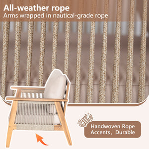 Outdoor 4pc Acacia Wood and Rope Sectional Patio Sofa Set - close-up