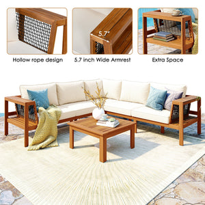 Kennedy 4 Piece Outdoor Acacia Wood Sofa Set with Coffee Table - detail view