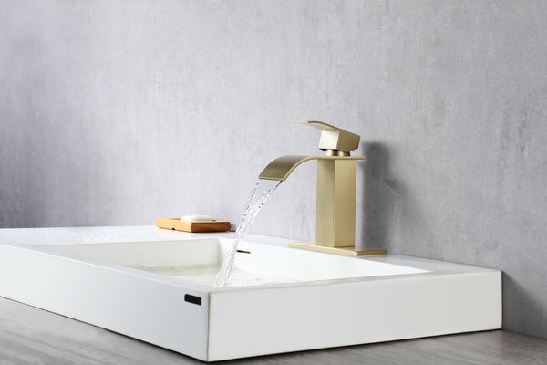 Brushed nickel or matte black or brushed gold waterfall Bathroom Faucet brass with plate and brass pop up drain