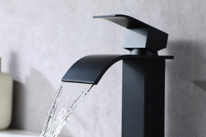 Brushed nickel or matte black or brushed gold waterfall Bathroom Faucet brass with plate and brass pop up drain