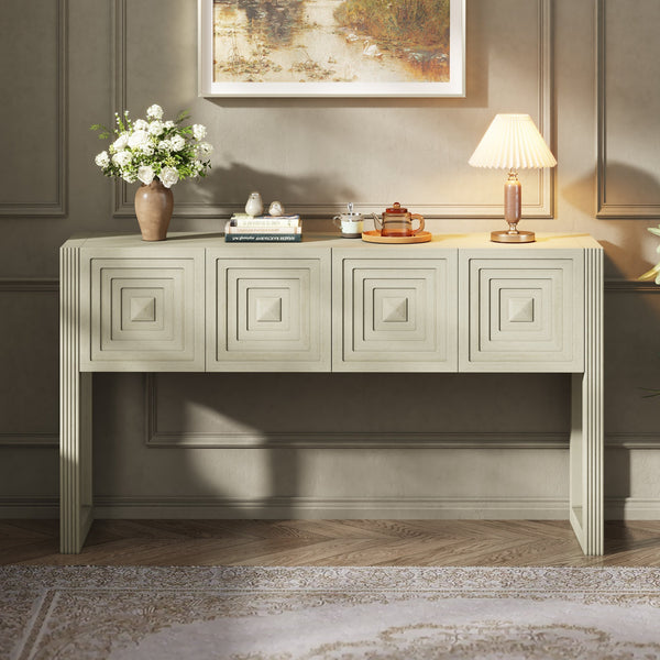 Geometric Carved Console Table with 3 Soft-Close Drawers - side view