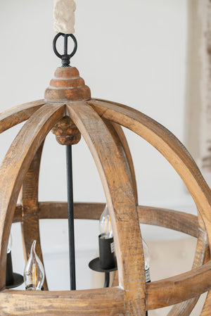 4 Light Wood Chandelier with Adjustable Chain - side view