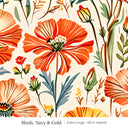 Posy wallpaper in Blush, Navy & Gold, extra large 48 in repeat, coral, blue and gold wildflowers on a cream ground