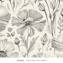 Posy wallpaper in Cream, extra large 48 in repeat, gray sketched wildflowers on a cream ground