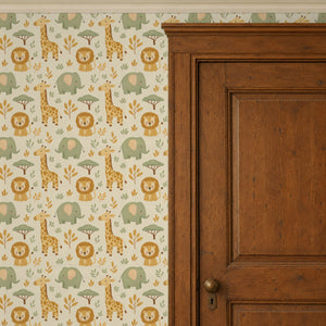 Sloe Honey peel and stick wallpaper beside a wood door