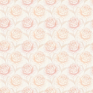 Rosie wallpaper in Blush, blush and peach line-drawn peonies on a cream ground