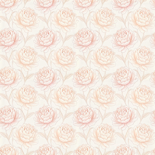 Rosie wallpaper in Blush, blush and peach line-drawn peonies on a cream ground