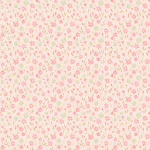 Marguerite wallpaper in Rosebud, pink and coral painted flowers on a rose pink ground