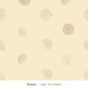 Celia wallpaper in Butter, large 24 in repeat, soft tan watercolor dots on a butter yellow ground