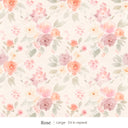 Ashwell wallpaper in Rose, large 24 in repeat, watercolor roses in pink, peach and coral with sage leaves on a blush cream ground