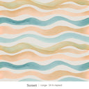 Lyme wallpaper in Sunset, large 24 in repeat, watercolor waves in peach, teal and gold on cream