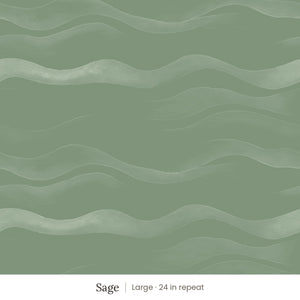 Lyme wallpaper in Sage, large 24 in repeat, soft tonal waves on a sage green ground