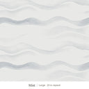 Lyme wallpaper in Mist, large 24 in repeat, soft grey blue watercolor waves on white
