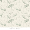 Zelda wallpaper in Sage, large 24 in repeat, soft sage leaves on linen