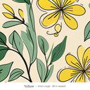 Marlow wallpaper in Yellow, extra large 48 in repeat, yellow flowers and green leaves on cream