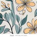 Marlow wallpaper in Peach, extra large 48 in repeat, peach flowers and teal leaves on pale grey