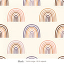 Over the Rainbow wallpaper in Blush, extra large 48 in repeat, muted blush, mauve and brown rainbows on cream