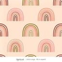 Over the Rainbow wallpaper in Apricot, extra large 48 in repeat, pink, coral and olive rainbows on peach