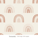 Over the Rainbow wallpaper in Terracotta, extra large 48 in repeat, soft terracotta and blush rainbows on cream