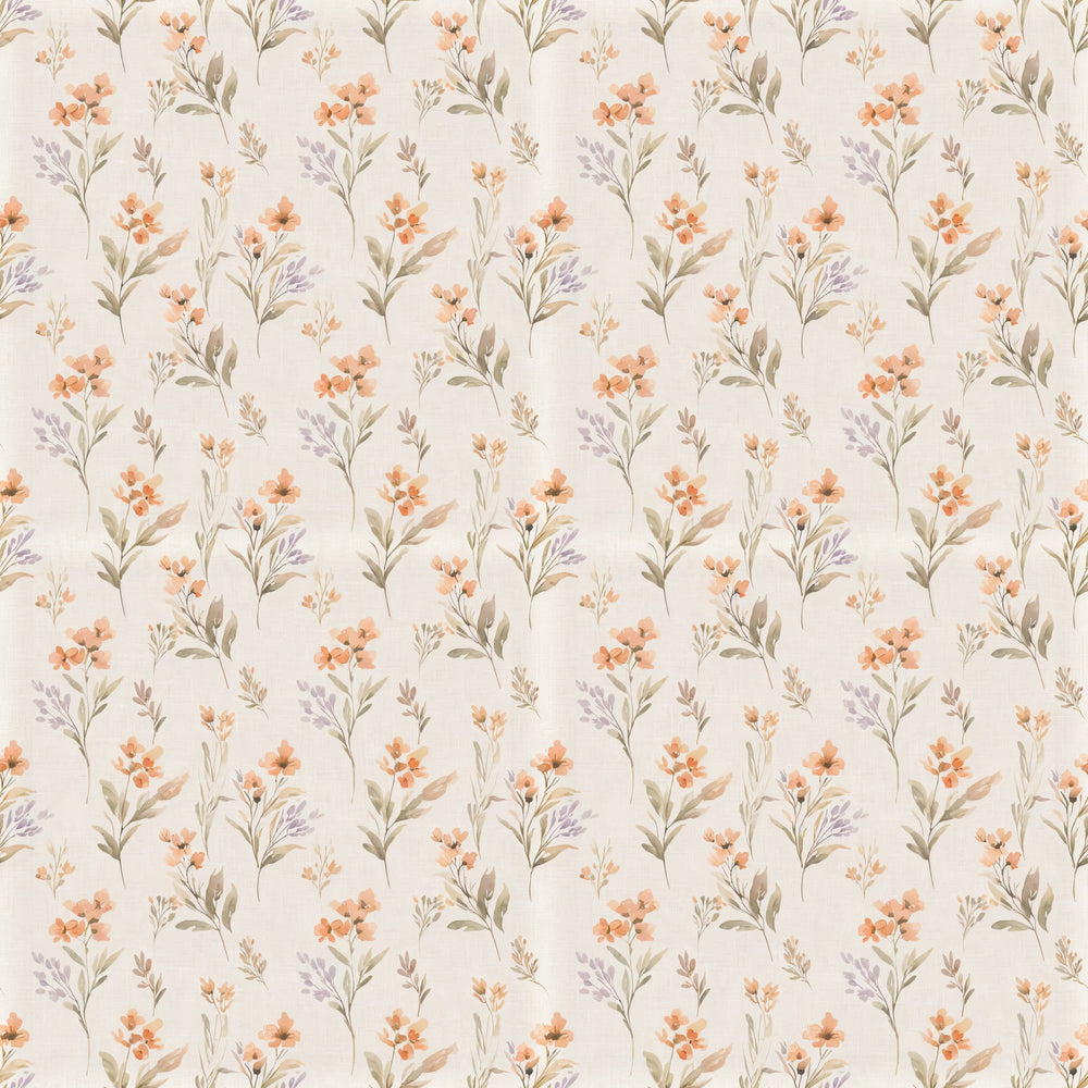 Pippa Clay peel and stick wallpaper above a white baseboard and oak floor