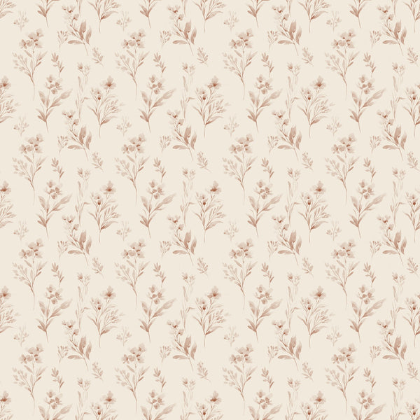 Pippa wallpaper in Rose, dusty rose flower sprigs on cream