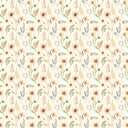 Nell wallpaper in Cream, peach daisies, blue and lavender wildflowers and sage leaves on cream