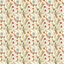 Cecily wallpaper in Meadow, coral and blue wildflowers with olive ferns on cream
