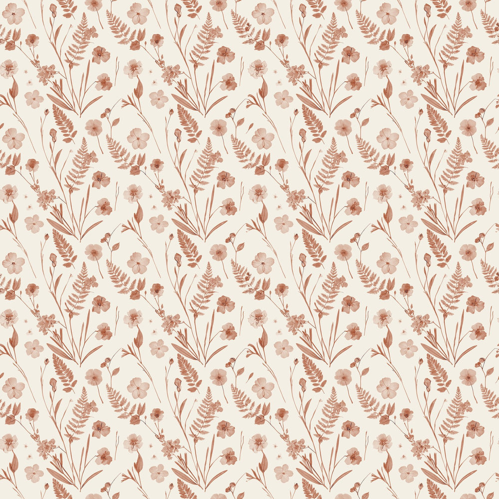 Cecily Terracotta peel and stick wallpaper in a bathroom with a gilded mirror and a vessel sink