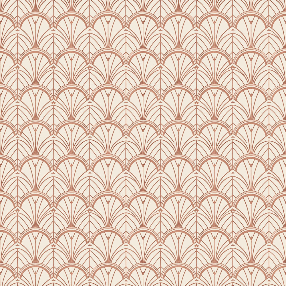 Tabitha Copper peel and stick wallpaper in a bathroom with a gilded mirror and a vessel sink