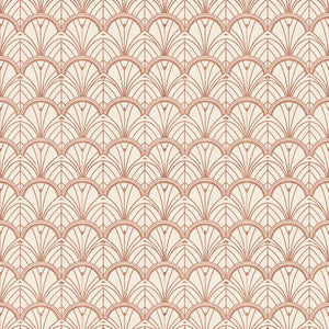 Tabitha wallpaper in Copper, copper Art Deco fans on cream