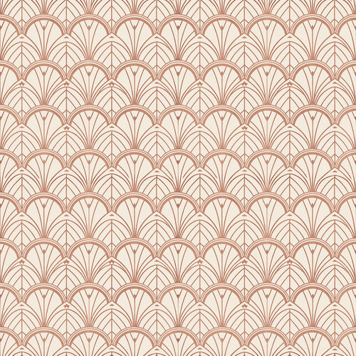 Tabitha wallpaper in Copper, copper Art Deco fans on cream