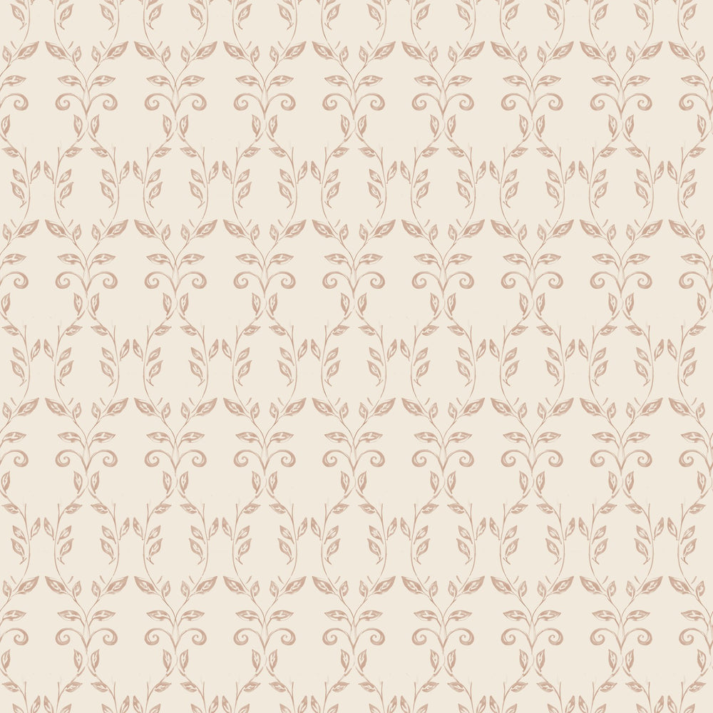 Quince Blush peel and stick wallpaper in a bathroom with a clawfoot tub and open shelves
