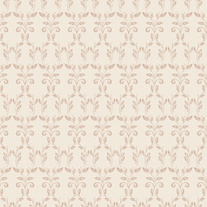 Quince wallpaper in Blush, dusty rose leaf damask on cream
