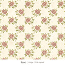 Tamsin wallpaper in Rose, large 24 in repeat, dusty rose flowers on trailing green vines on cream
