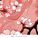 Sakura wallpaper in Pink, extra large 48 in repeat, white cherry blossoms on dark branches over coral pink