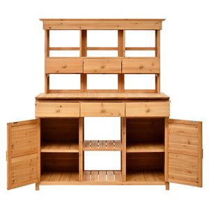 TOPMAX 65.7'' Tall Garden Potting Bench Table with Hutch - in use
