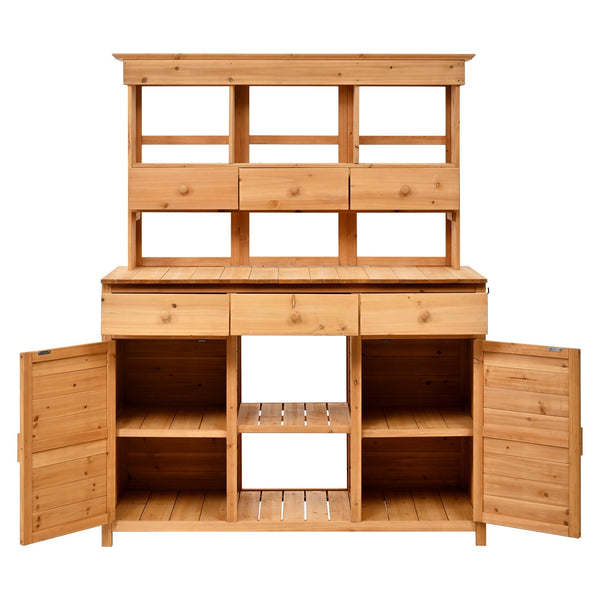 TOPMAX 65.7'' Tall Garden Potting Bench Table with Hutch - in use